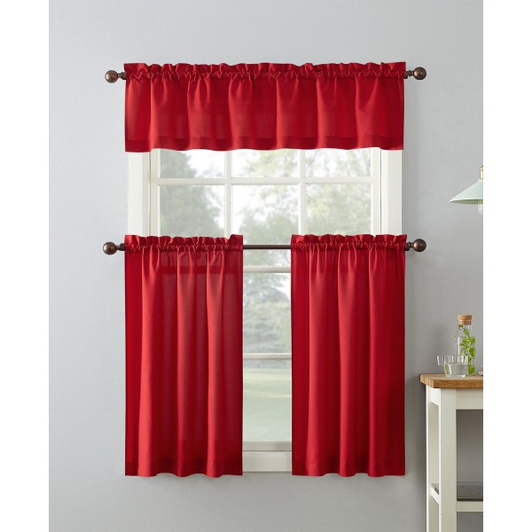 Microfiber Semi-Sheer Rod Pocket Kitchen Curtain Valance and Tiers Set, 14