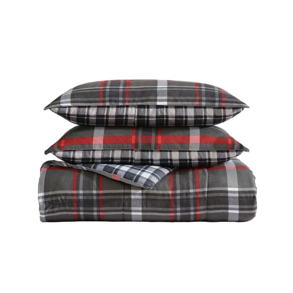 Plaid Microsuede Down Alt Reversible Comforter Set, Twin