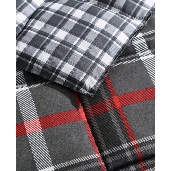 Plaid Microsuede Down Alt Reversible Comforter Set, Twin