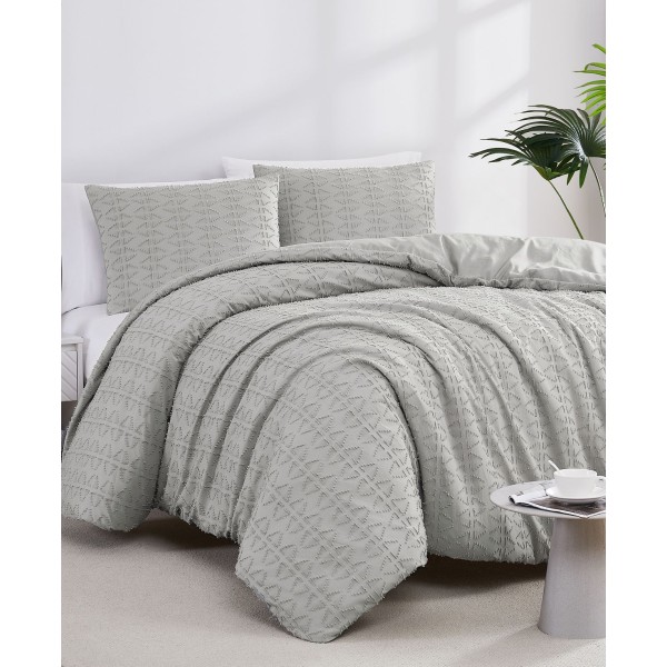 3 Piece Textured Duvet Cover and Sham Set, Full/Queen